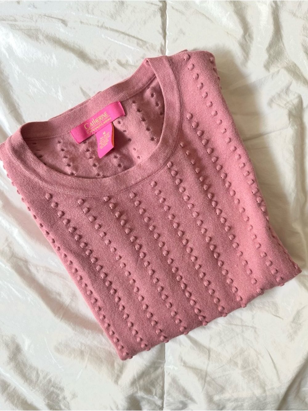 Catherine Malandrino Rose-Pink Dot-Texture Crewneck Sweater